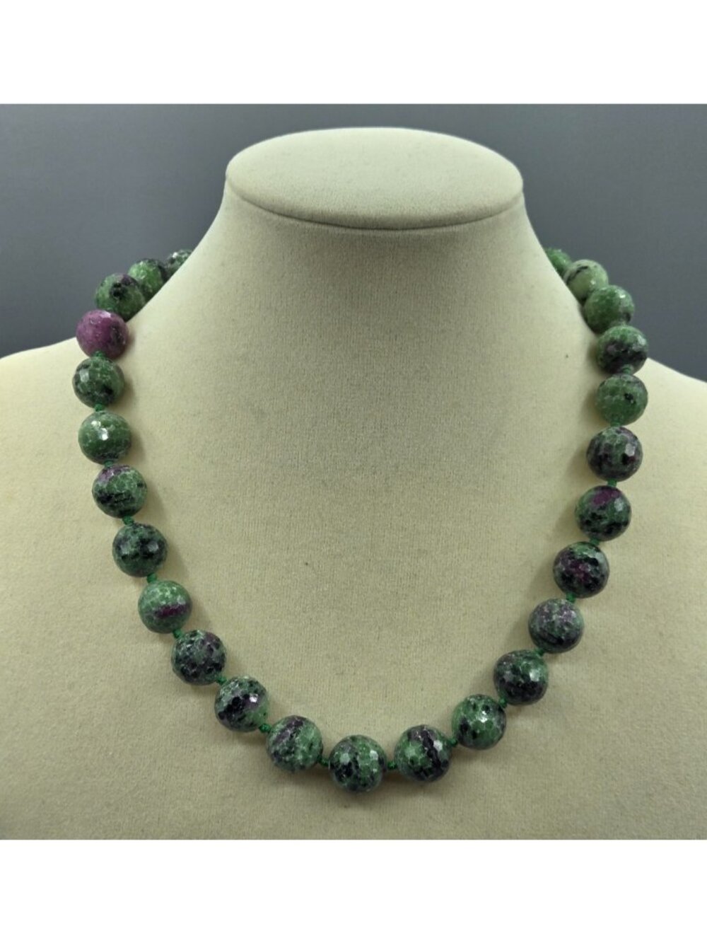 D'Joy Ruby Zoisite Beaded Necklace 18in, Beads 12 mm Strong Magnetic 925 Clasp